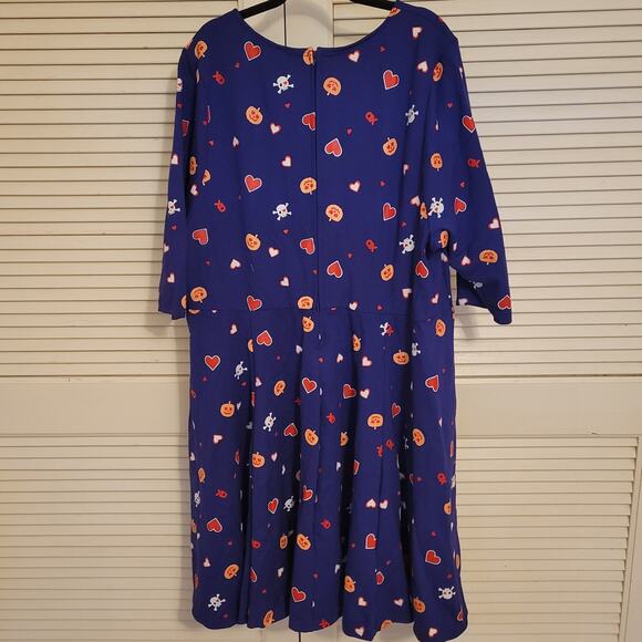 Unique Vintage Plus Size 5X Halloween Fit and Flare Dress Blue Pumpkin Print - Picture 2 of 6